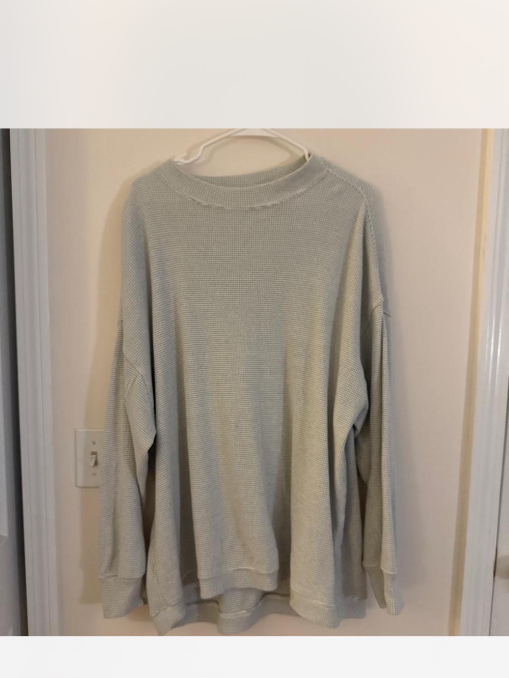 aerie Light Gray Waffle Knit Crewneck Sweater